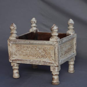 Vintage hölzerne quadratische Pflanzschale, Teelichthalter aus Holz, Aufbewahrungsbox aus Holz, kleiner Holzalter, kleine Mehrzwecktruhe, Wohndekor