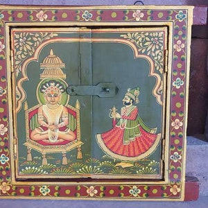 vintage wooden window, wall decorative antique finished handpainted window, Jainism subject painted jharokha window, wall decor window,