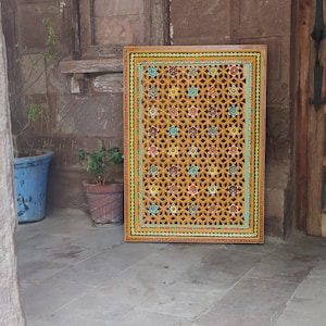 wooden handmade handpainted wall decorative jali || floral wall panel || wall decorative jali framed panel floral design || Indian handmade