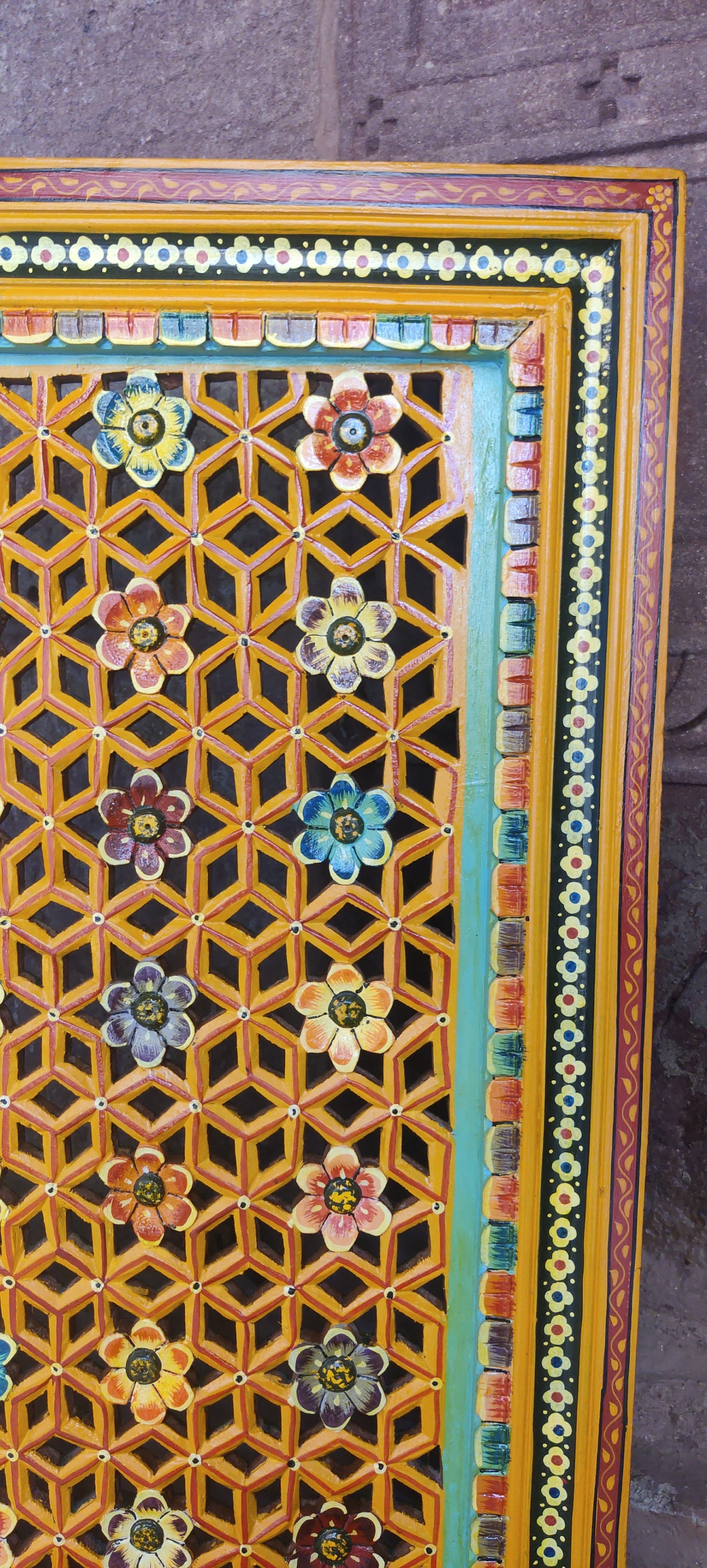 Octagonal Jali Frame Handmade Wooden Jali Frame: Floral Wall Panel, Handpainted - Etsy