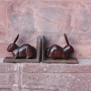 Vintage Wooden Rabbit Bookends || Indian Home Decorative Vintage Bookends || Console Decorative Bookends || Indian Rabbit Pair Bookend||