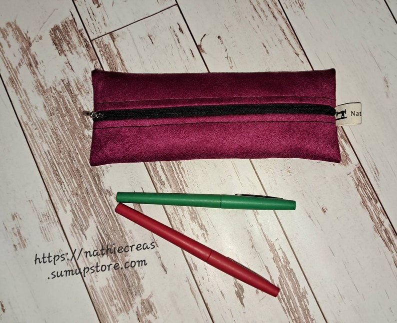 Flat pencil case, pen bag, makeup bag, faculty kit, tote bag Suedine rose