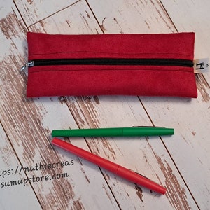 Flat pencil case, pen bag, makeup bag, faculty kit, tote bag Suedine rouge