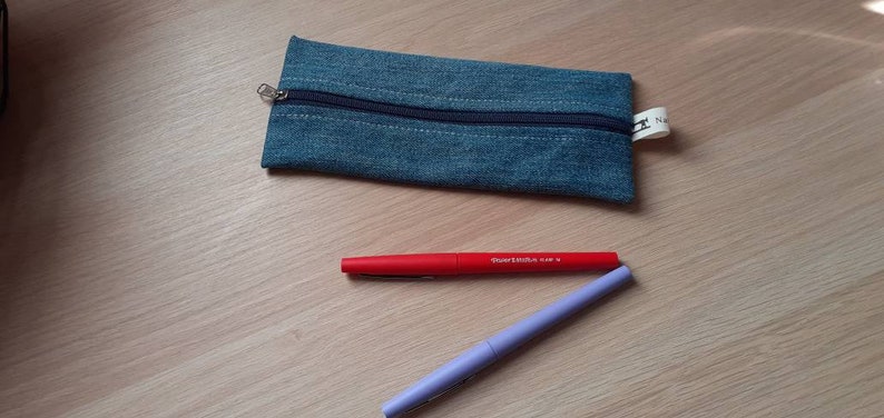 Flat pencil case, pen bag, makeup bag, faculty kit, tote bag Jeans