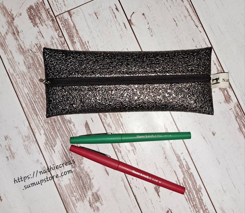 Flat pencil case, pen bag, makeup bag, faculty kit, tote bag Simili pailleté