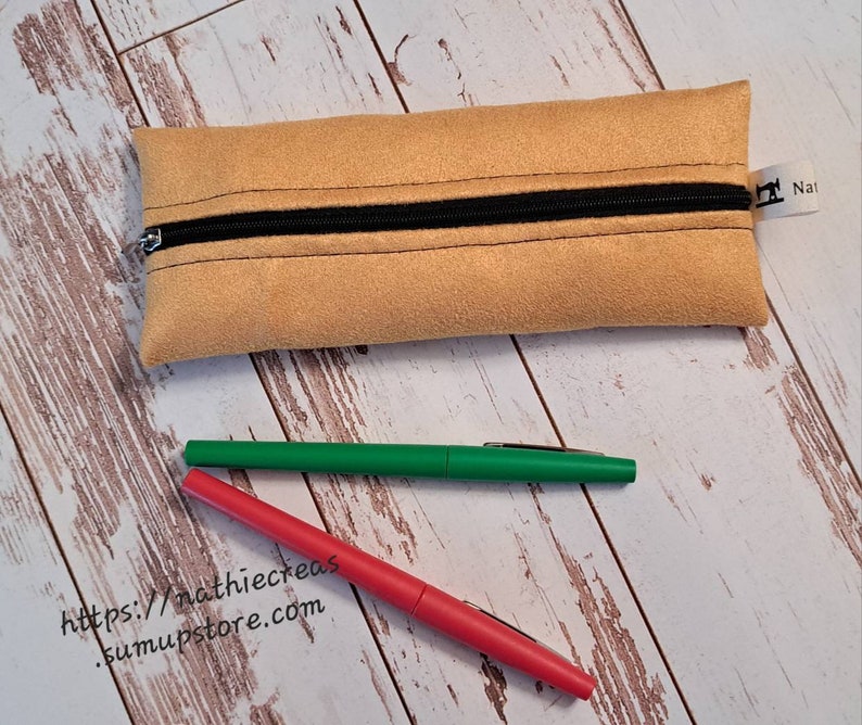 Flat pencil case, pen bag, makeup bag, faculty kit, tote bag Suédine jaune