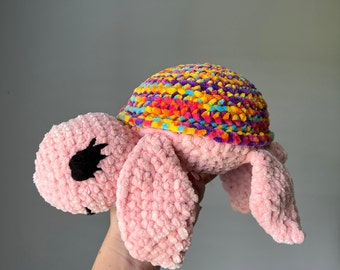 large sea turtle, pink sea turtle, gifts for children, plush stuffed animal, crocheted animal