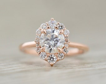 Charles & Colvard Forever One 2 .50 CT /Halo Ring / Moissanite Ring/14K Solid Rose Gold /Engagement Ring/Wedding Ring
