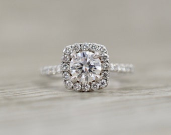 Halo Ring / Charles & Colvard Forever One  1.70 CT / Moissanite Ring/14K Solid White  Gold /Engagement Ring/Wedding Ring