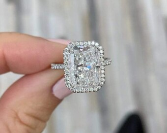 Radiant Cut  /Charles & Colvard Forever One  7.00 CT / Moissanite Ring/14K Solid White Gold /Engagement Ring/Wedding Ring