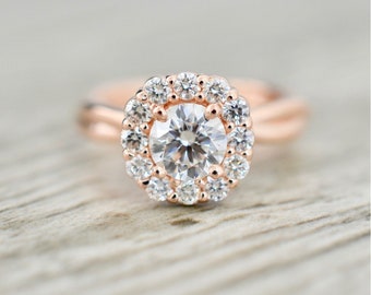 Halo Ring / Charles & Colvard Forever One 1.50 CT / Moissanite Ring/14K Solid Rose Gold /Engagement Ring/Wedding Ring