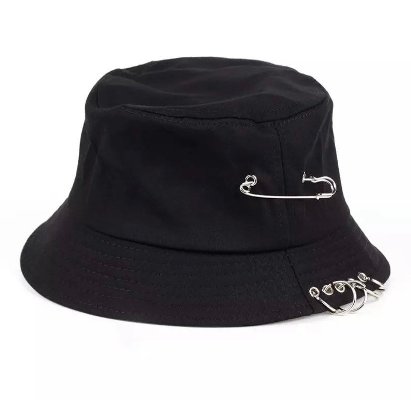 Chain bucket hat. Black bucket hat. Metal clip bucket hat. Etsy