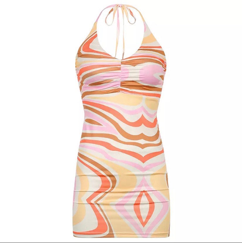 Y2k top. Swirl Print Sleeveless dress Sexy Backless Dress | Etsy