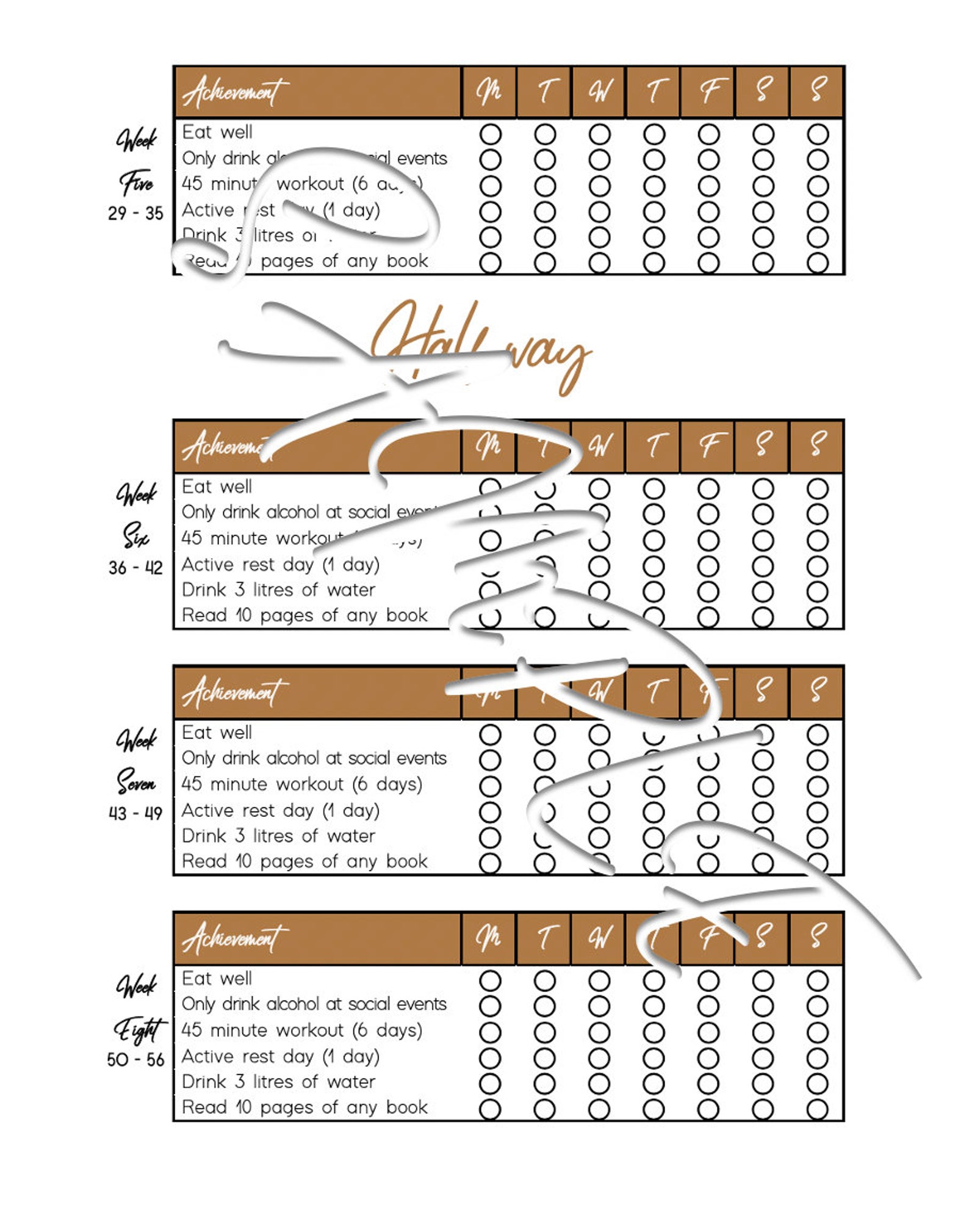 Printable 75 soft challenge easier 75hard habit tracker etsy