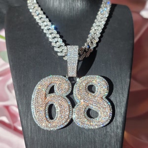 Hip Hop Two-Tone Number Necklace,Custom Cuban Link Chain with Name,Iced Out Custom Name Pendant,Personaized Name Charm Jewery,Gifts for Him