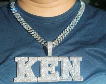 Iced Out Custom Big Name Charm Pendant,Numbers &Letters Necklace,Cuban Link Chain,Custom Name Necklace,Personalized Gifts,Hip Hop Jewelry