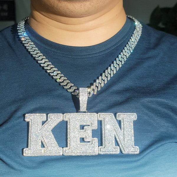 Iced Out Custom Big Name Charm Pendant,Numbers &Letters Necklace,Cuban Link Chain,Custom Name Necklace,Personalized Gifts,Hip Hop Jewelry