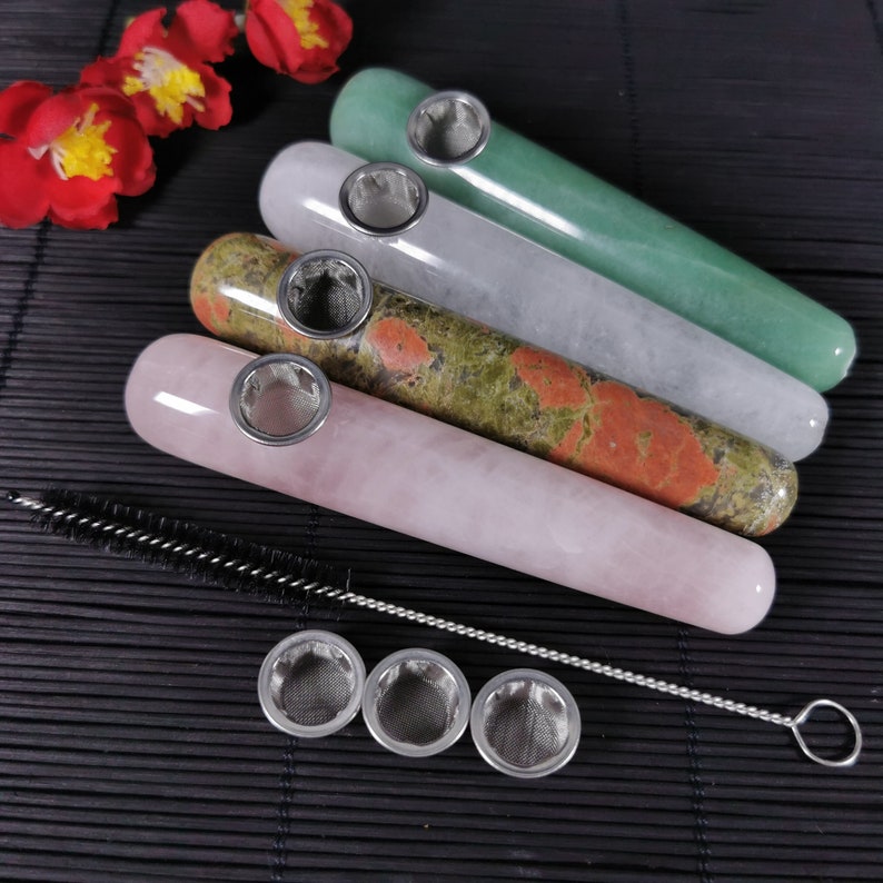 Natural rose quartz crystal pipes gemstone massage wand pipes Etsy