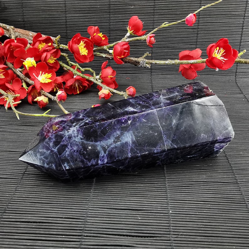 1113g Natural Purple fluorite tower point quartz crystal wand obelisk reiki mineral healing g20