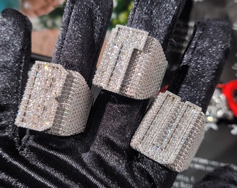 Iced Out Ring, Benutzerdefinierte Baguette Einzelbuchstaben Ring, Initiale A-Z Fingerringe, Hip Hop Schmuck für Männer, personalisierter Schmuck, handgemachte Ringe Geschenke