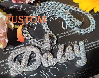 Custom Icy Round Diamond Name Pendants,Nameplate Cuban Link Choker Chain,Custom Name Necklace,Personalized Jewelry,Special Birthday Gifts