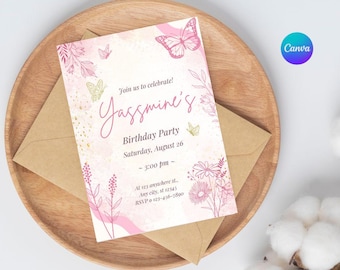 Editable Pink Birthday Invitation, Digital Download, Instant Download, Electronic Birthday Invitation,