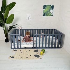 Platform Bed, Toddler Bed with Slats, Montessori Bed, Floor bed, Lit Cabane, Bodenbett, Kinderbett Mit, Sicherheitsgeländern