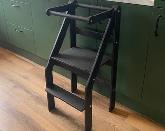 Foldable Kitchen Tower, Black Kitchen Stool, Toddler Kitchen Step Stool, Toddler Chair, Toddler Chair