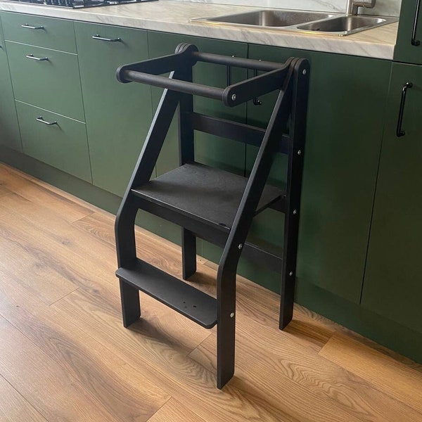 Foldable Kitchen Tower, Black Kitchen Stool, Toddler Kitchen Step Stool, Toddler Chair, Toddler Chair