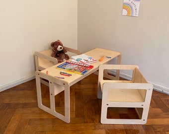 Montessori Cube Stuhlset, Würfelstuhl und Tischset, Montessori-Würfeltisch, Montessori-Möbel, Kinderspieltischset