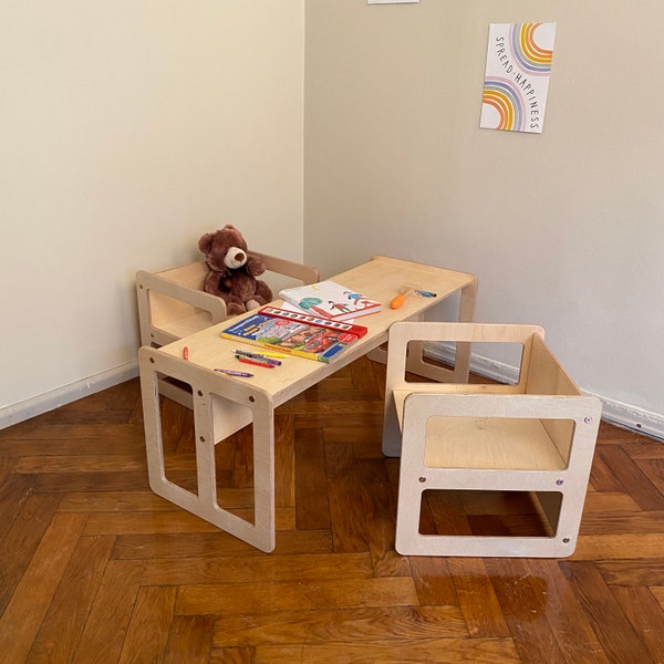 Ensemble chaise cube Montessori, ensemble table et chaise cube, table cube Montessori, meubles Montessori, ensemble table de jeu pour enfants