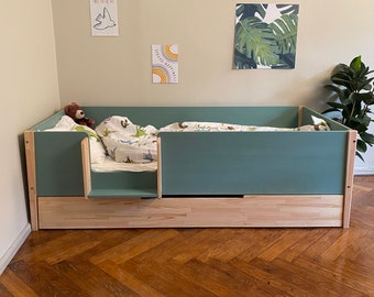 Platform Bed, Toddler Bed with Slats, Montessori Bed, Floor bed, Lit Cabane, Bodenbett, Kinderbett Mit, Sicherheitsgeländern, Nursery crib