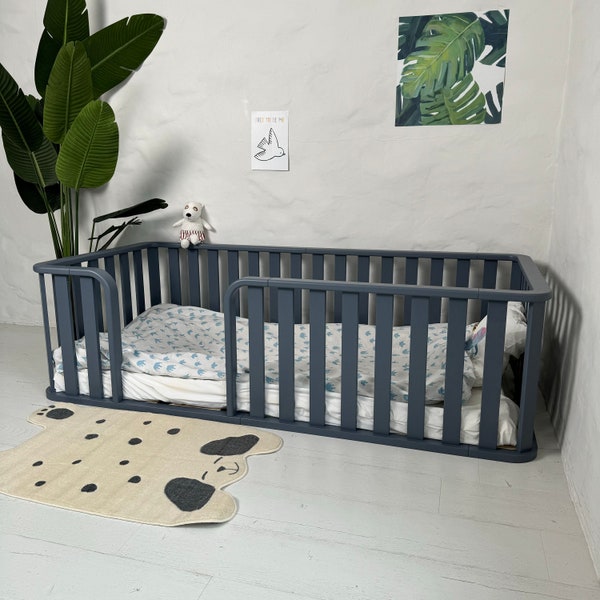 Safe Platform Bed, Toddler Bed with Slats, Montessori Bed, Floor bed, Lit Cabane, Bodenbett, Kinderbett Mit, Sicherheitsgeländern