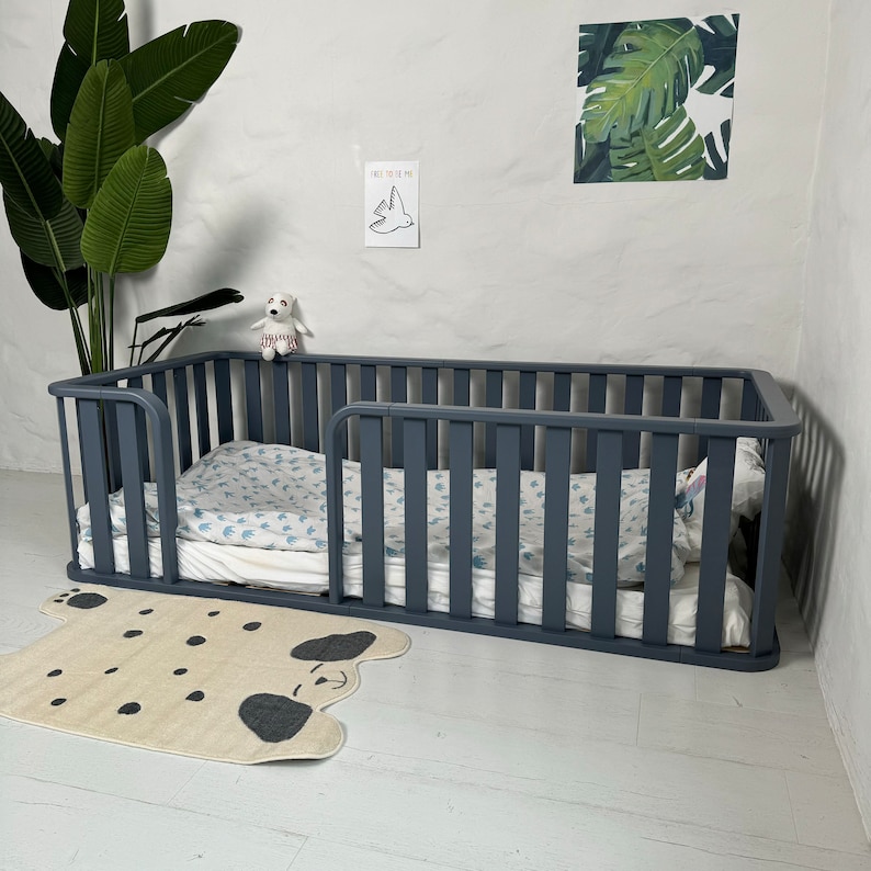 Safe Platform Bed, Toddler Bed with Slats, Montessori Bed, Floor bed, Lit Cabane, Bodenbett, Kinderbett Mit, Sicherheitsgeländern image 1