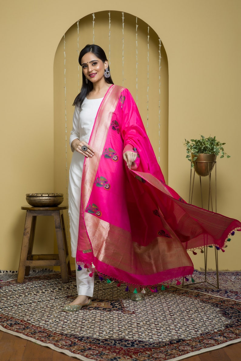 Pure Meenakari Katan Silk Dupatta