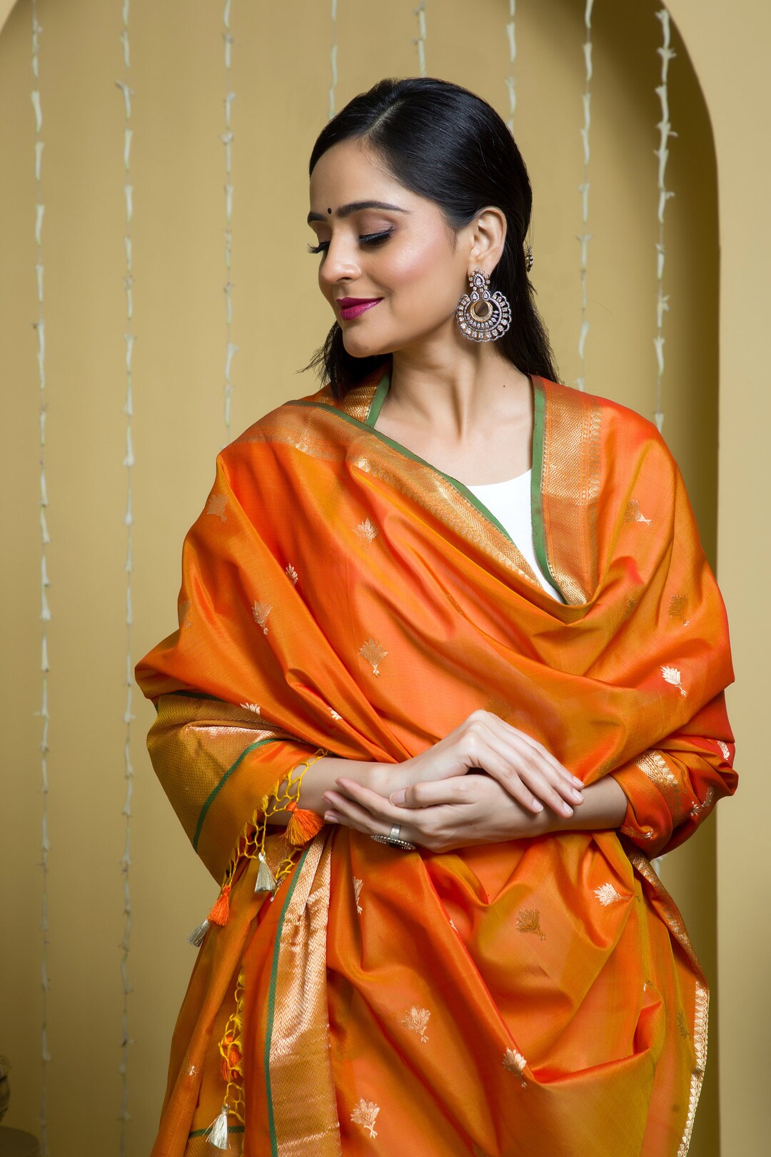 Turquoise Blue Chanderi Silk Embroidered Dupatta