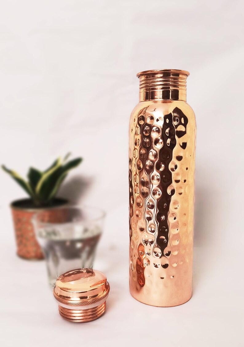 Hammered 100 Copper Durable Tamba Water Bottle by USA Handcraft Studio