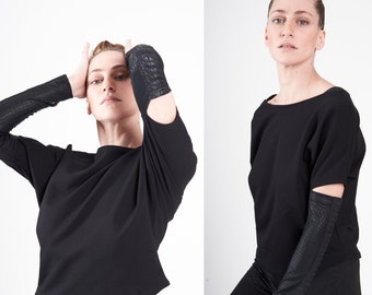 Cyberpunk Top | Cutout Glove Sleeve Blouse  | Cyber Tech Wear