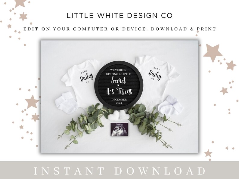 Twins Pregnancy Announcement Digital Social Media Announcement, Gender