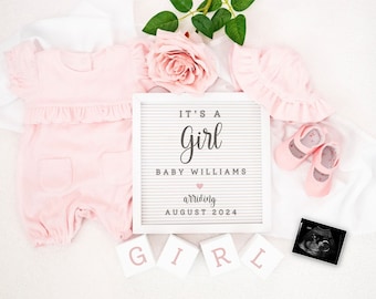 Baby Girl Announcement for Social Media, Digital Pregnancy Announcement,  It's a girl, Gender Reveal Baby Letterboard Instagram