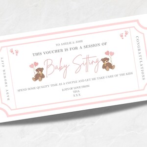 Edytowalny bon upominkowy na opiekę nad dziećmi | Bon upominkowy na baby shower | Wydrukowany kupon na opiekę nad dziećmi | Szablon Canva | Natychmiastowe pobranie | Dziewczyna