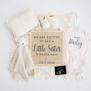Girl Pregnancy Announcement Digital Baby Announcement Girl Gender Reveal Social Media Reveal Boho Editable Template Its a Girl Little Sister