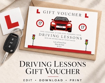 Printable Driving Lessons Voucher, Last Minute Surprise Gift Template, Edit in Canva