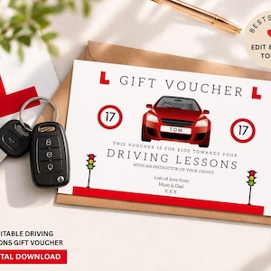 Vale de regalo editable para clases de conducción / Certificado de regalo imprimible / Vale para instructor de conducción / Descarga instantánea / Plantilla de Canva