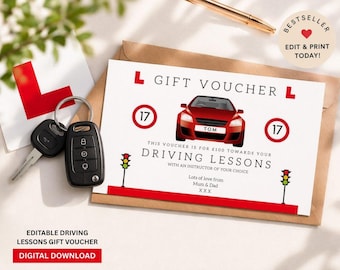 Editable Driving Lesson Gift Voucher | Printable Gift Certificate | Driving Instructor Voucher | Instant Download | Canva Template