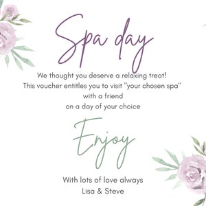 Spersonalizowany dzień w spa, bon upominkowy, bon upominkowy, szablon, bon upominkowy na dzień w spa, bon upominkowy na dzień matki, prezent dla niej