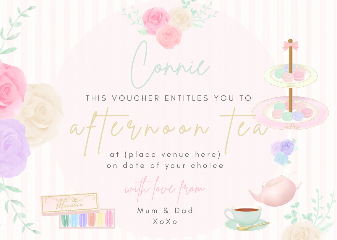Afternoon Tea Gift Voucher Template DIGITAL DOWNLOAD Etsy UK