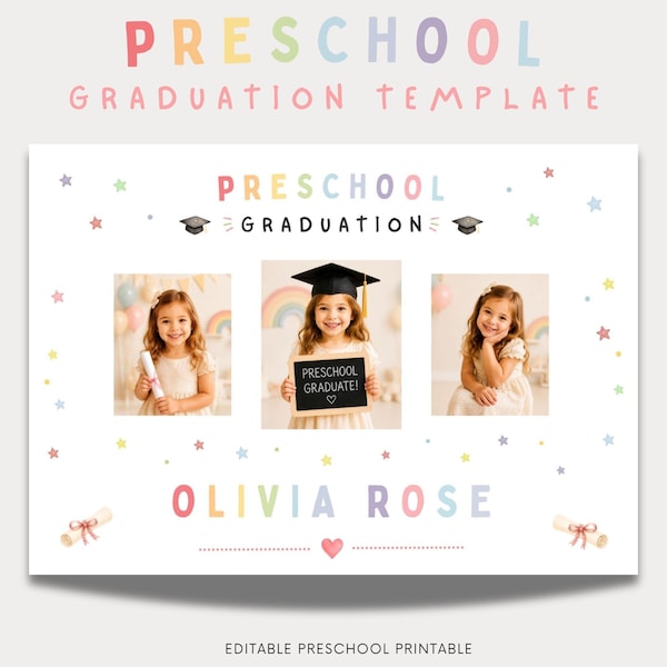 Preschool Graduation Photo Collage Template | Editable Canva Graduation Keepsake | Pre-K Photo Board | Kindergarten Graduate Printable