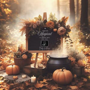 Magical Halloween Pregnancy Announcement, Halloween Social Media Baby Reveal, Digital Editable Template, Fall Baby Reveal