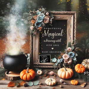 Magical Halloween Pregnancy Announcement, New Little Boo, Halloween Social Media Baby Reveal, Digital Editable Template, Fall Baby Reveal